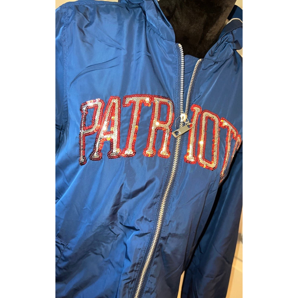 New Patriots Sequin Waterproof Hooded Bomber Jacket - Picture 4 of 11